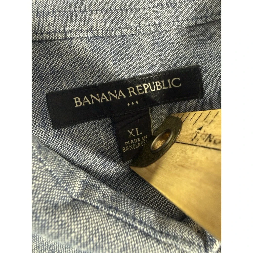 Banana‎ Republic Shirt Men's XL Blue Linen Blend Short Sleeve Button Up